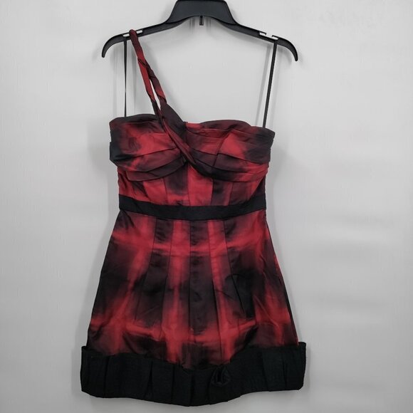 Bcbgmaxazria One Twisted Shoulder Pleated Sleeveless Cocktail Dress Size 6 Red - Picture 1 of 11